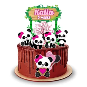 Topo de Bolo Panda Bebê Rosa