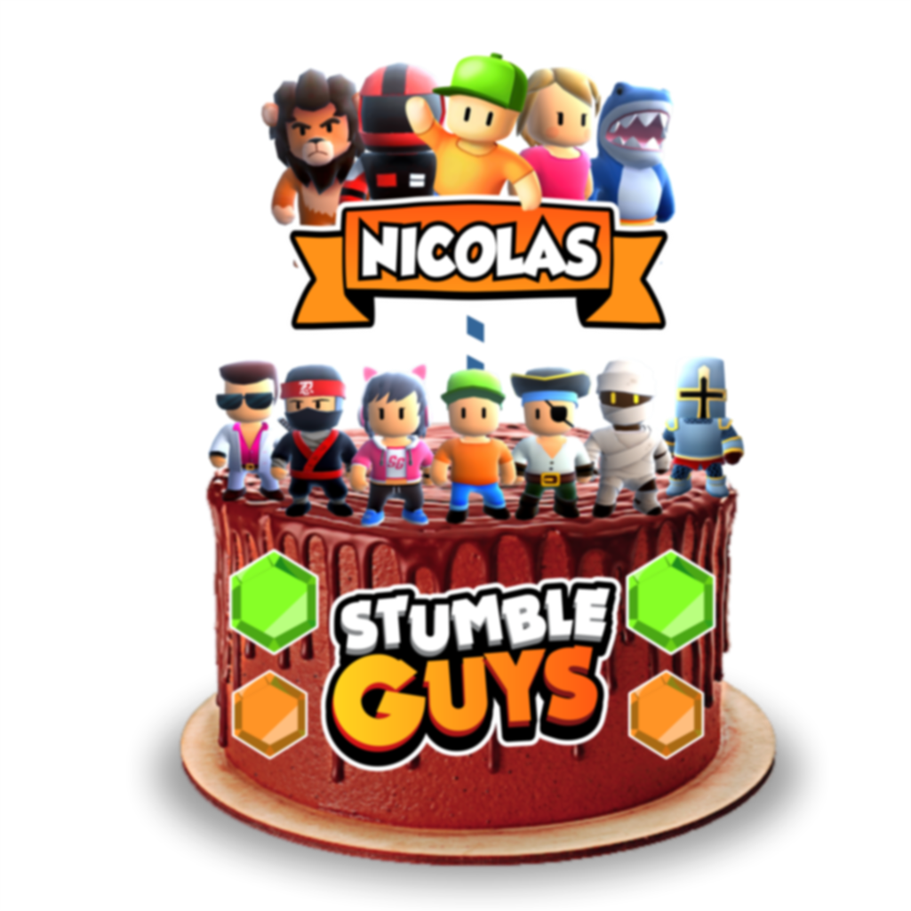 Topo de Bolo e 8 modelos de Bis Duplo Stumble Guys STUDIO